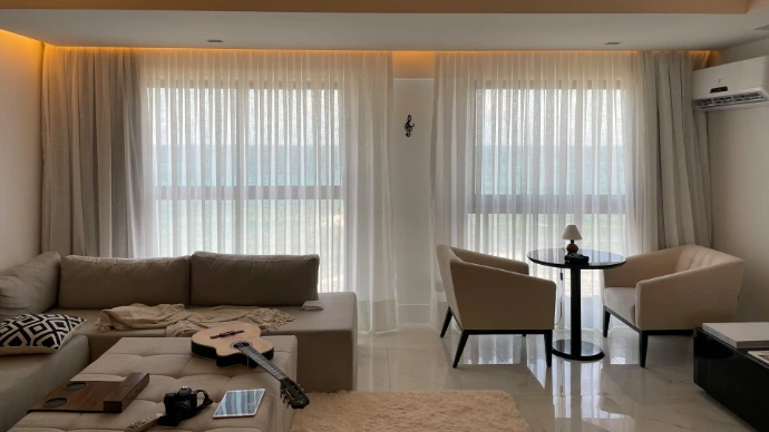 brown and white living room set